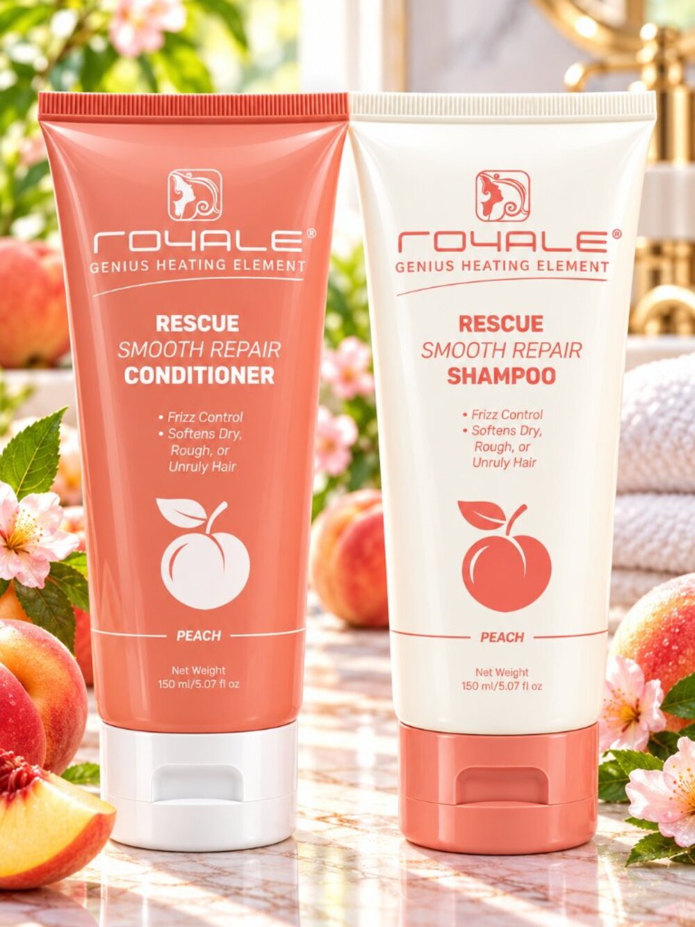 Royale Rescue Smooth Repair Shampoo & Conditioner Set Peach New! Retail $150
